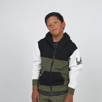 BOYS FASHION PANNELLED ZIP THROUGH HOODIE