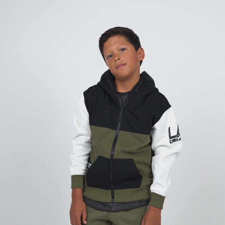 BOYS FASHION PANNELLED ZIP THROUGH HOODIE