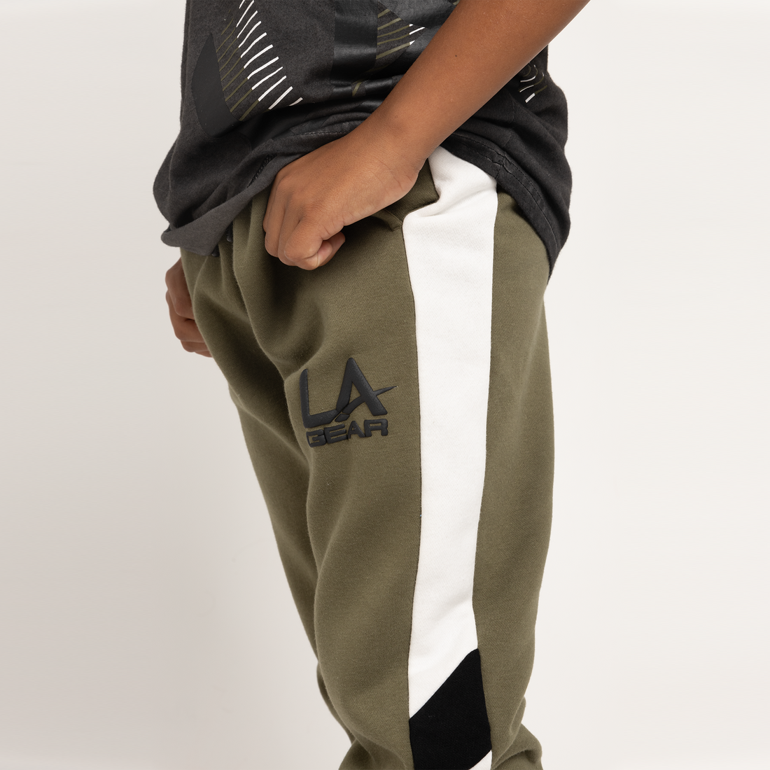 BOYS FASHION PANELLED TRACKPANT KHAKI/BLACK