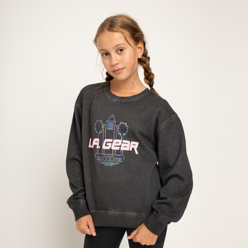 GIRLS ACID WASH CREW FLEECE TOP