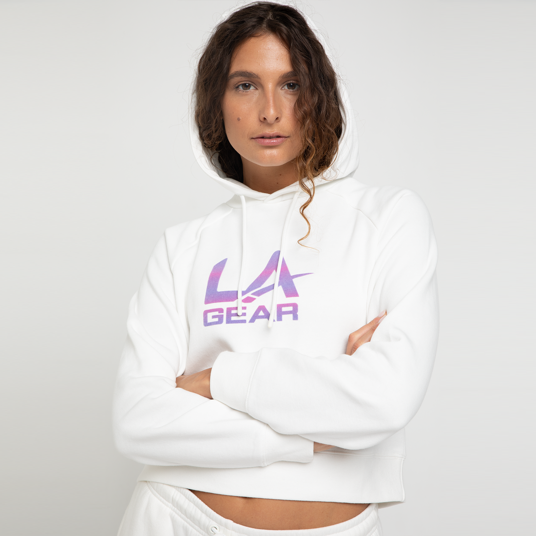 WOMENS  CROPPED HOODED FLEECE TOP