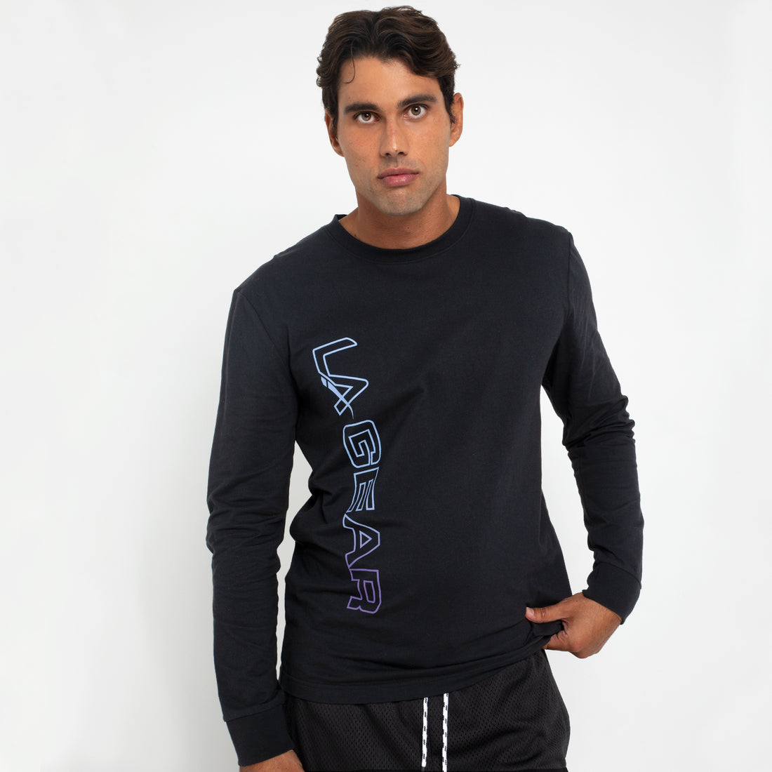 MENS FASHION OMBRE LOGO PRINT LS TEE